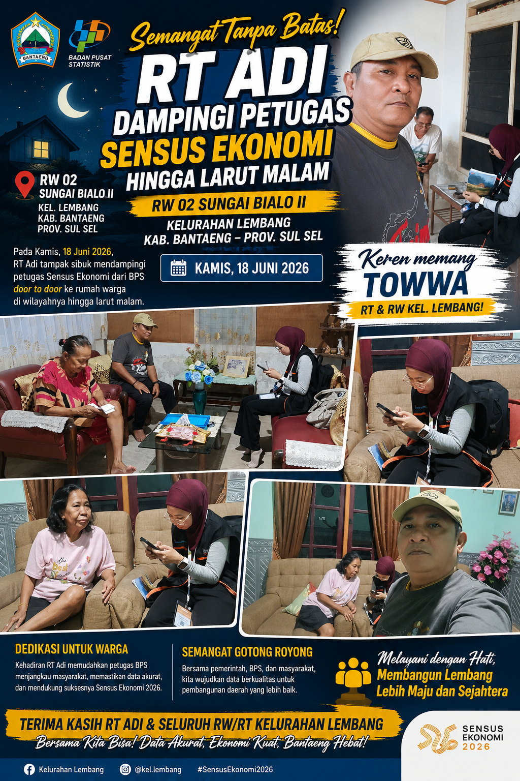 Semangat Tanpa Batas! RT Adi Dampingi Petugas Sensus Ekonomi Hingga Larut Malam, Bukti Nyata Dedikasi untuk Warga Lembang